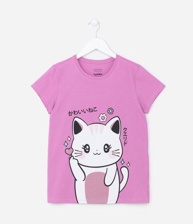 Camiseta Infantil com Estampa de Gatinho - Tam 5 a 14 anos Menor preço em Camiseta Infantil com Estampa de Gatinho - Tam 5 a 14 anos