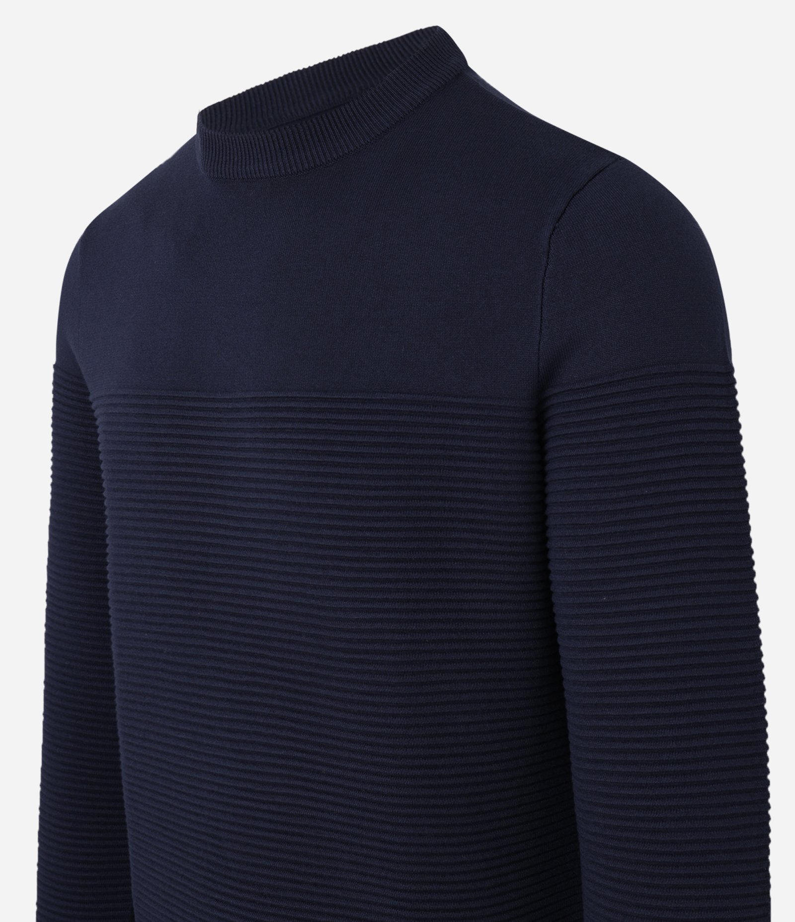 Suéter em Tricô com Textura em Nervuras Azul Escuro 6