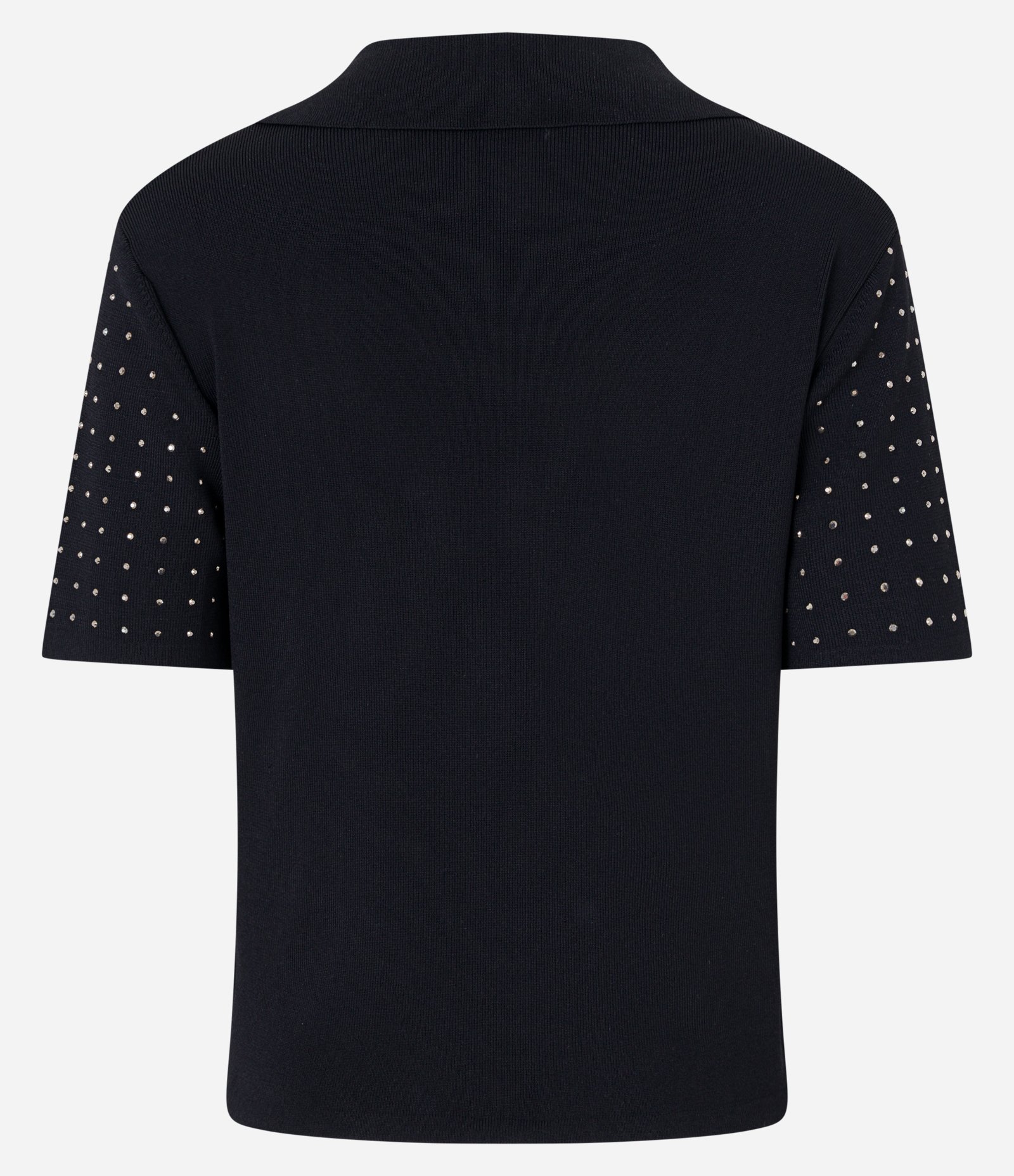 Blusa em Viscose com Gola Polo e Strass Aplicados Preto 9
