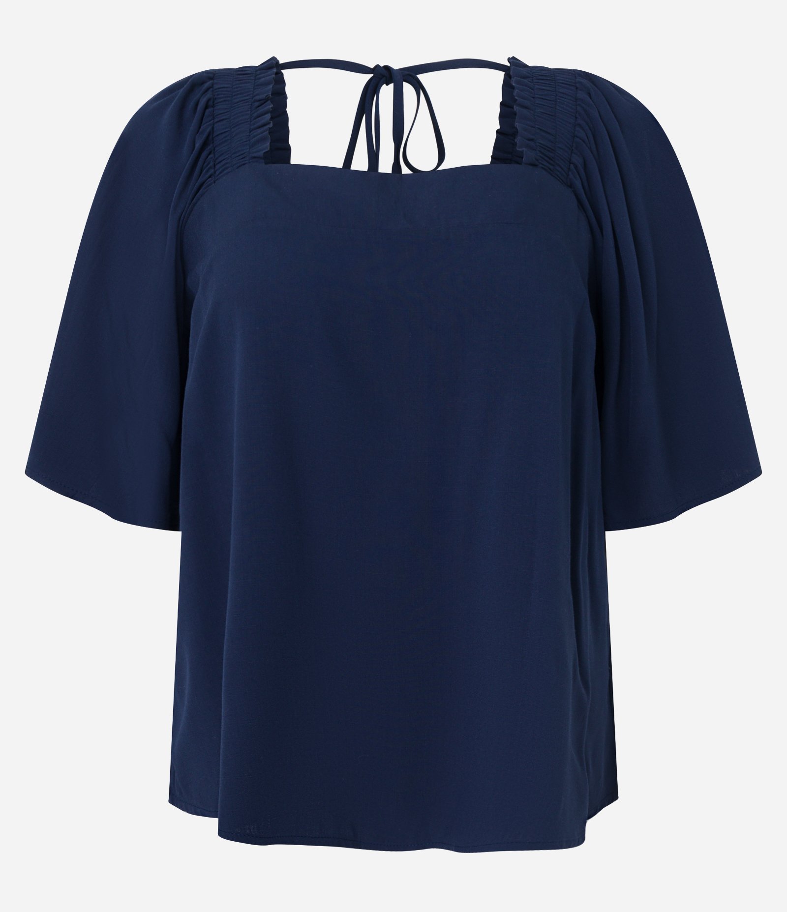 Blusa Manga Curta em Viscose com Decote Quadrado e Amarração Azul Marinho 7