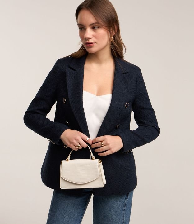 Blazer Alongado em Tweed com Abotoamento Transpassado