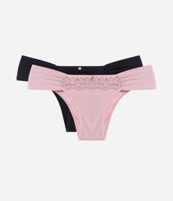 Kit 02 Calcinhas Biquíni com Lateral Drapeada e Detalhe em Renda