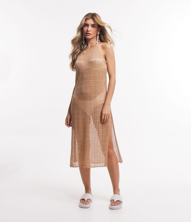 Saída de Praia Vestido em Tricô com Decote nas Costas