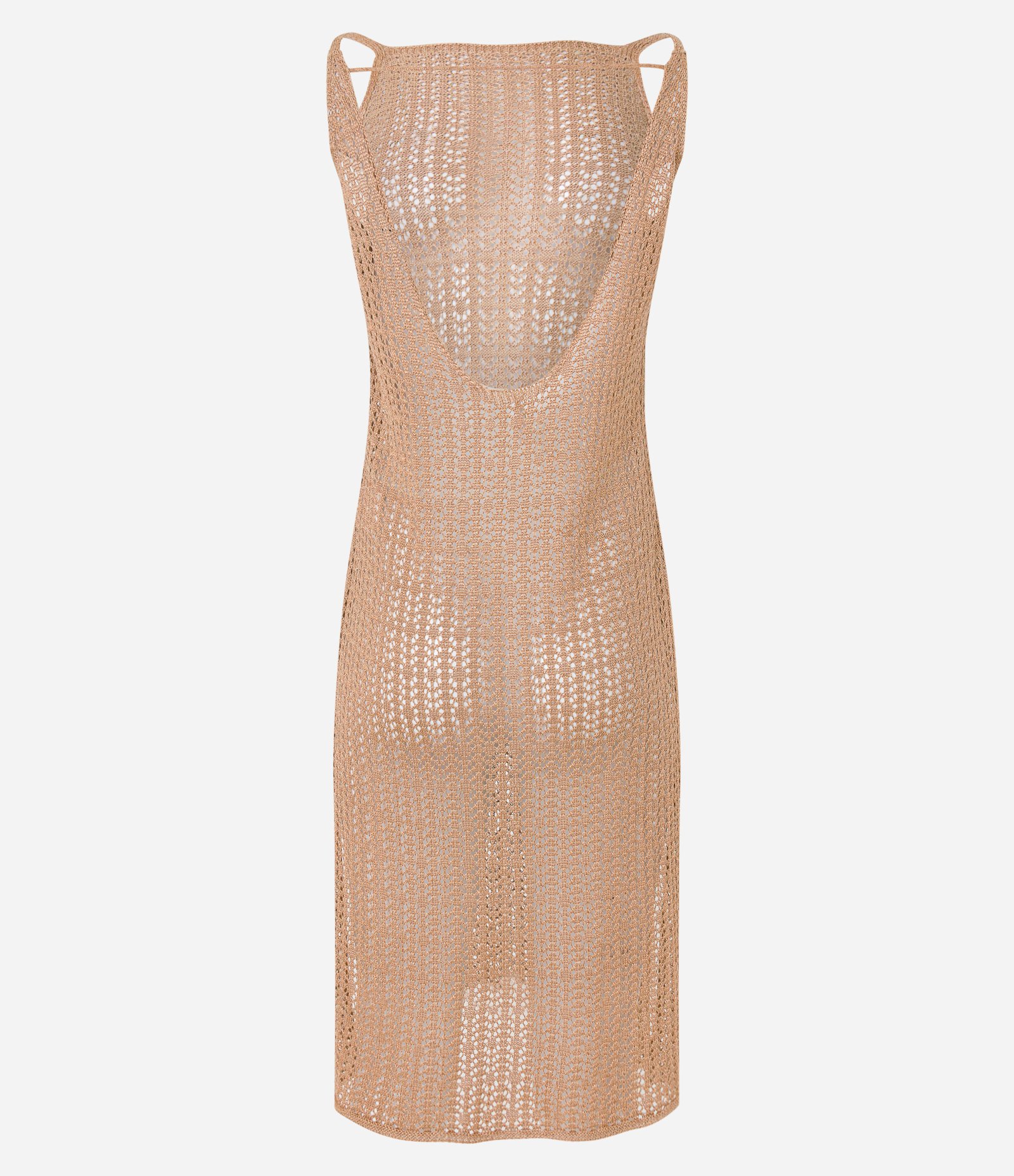 Saída de Praia Vestido em Tricô com Decote nas Costas Bege 6