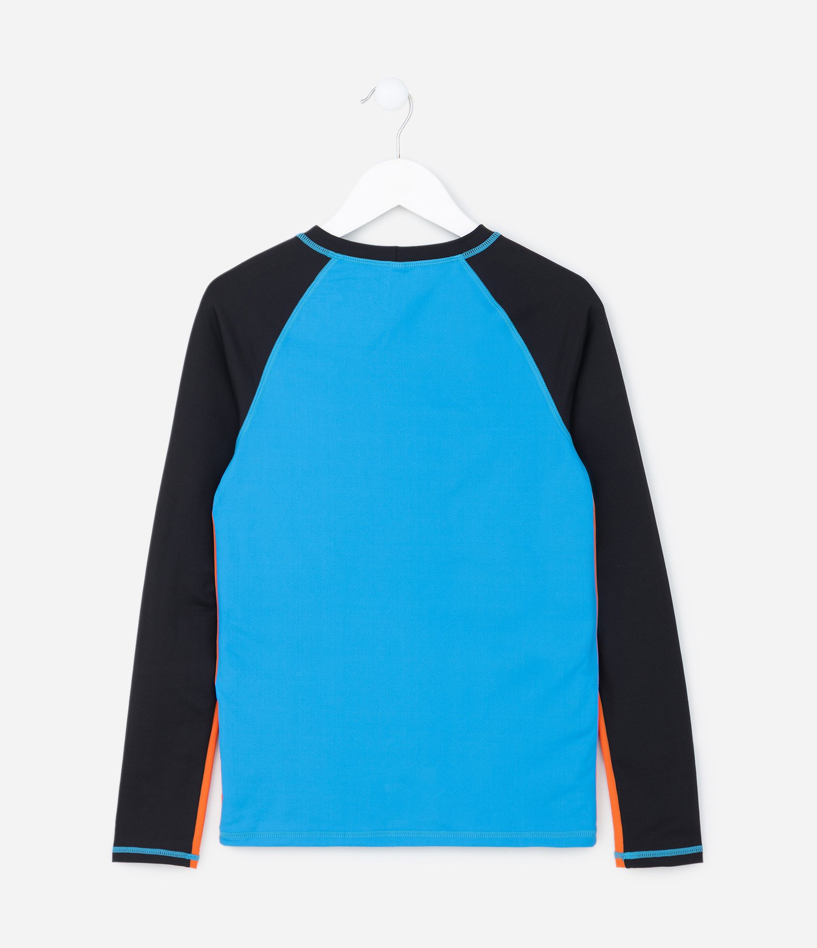 Camiseta Infantil com Proteção UV e Estampa Bloco de Cores - Tam 5 a 14 Anos Azul/Preto/Laranja 2