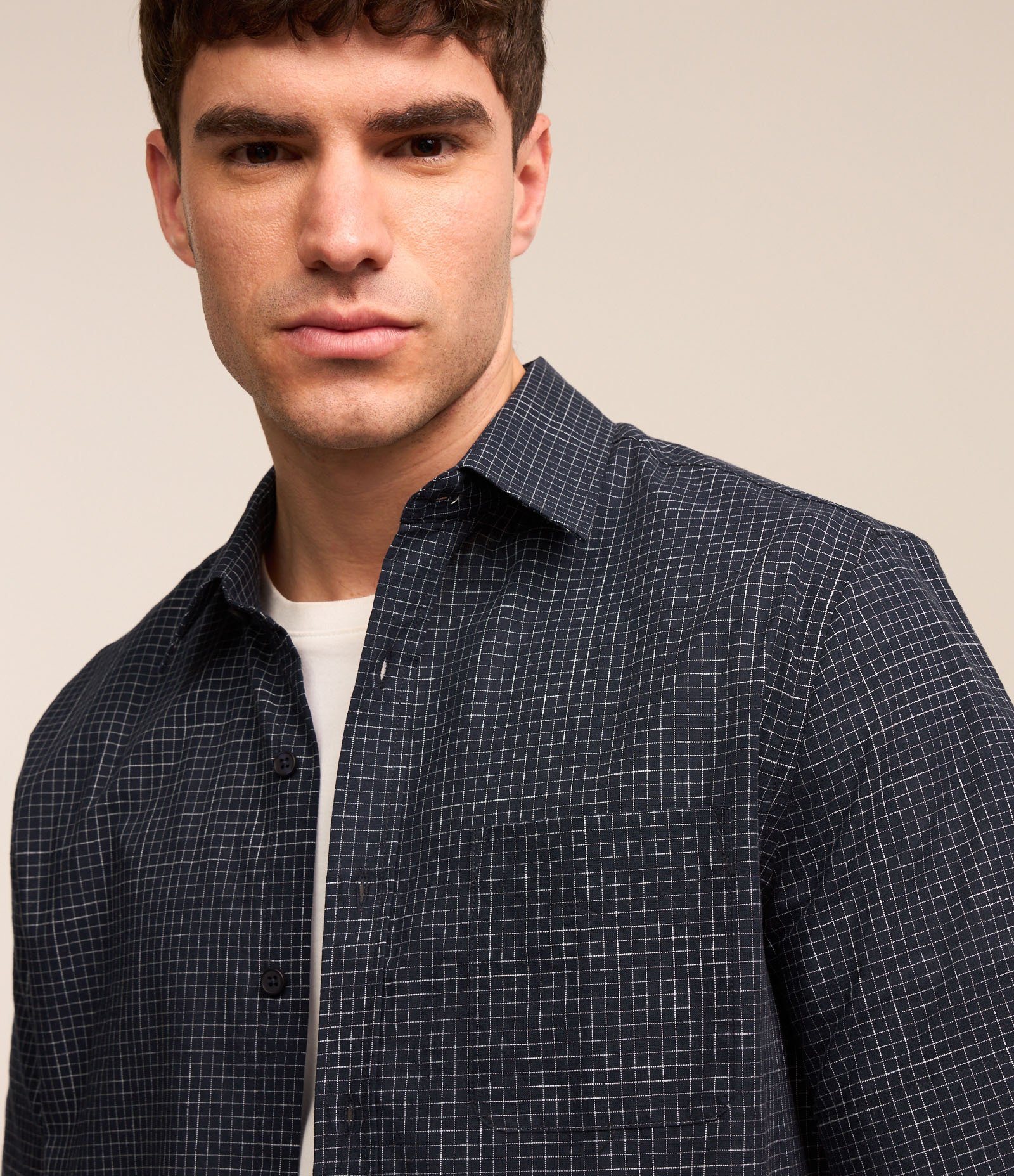 Camisa Tricoline com Estampa Xadrez Azul 4