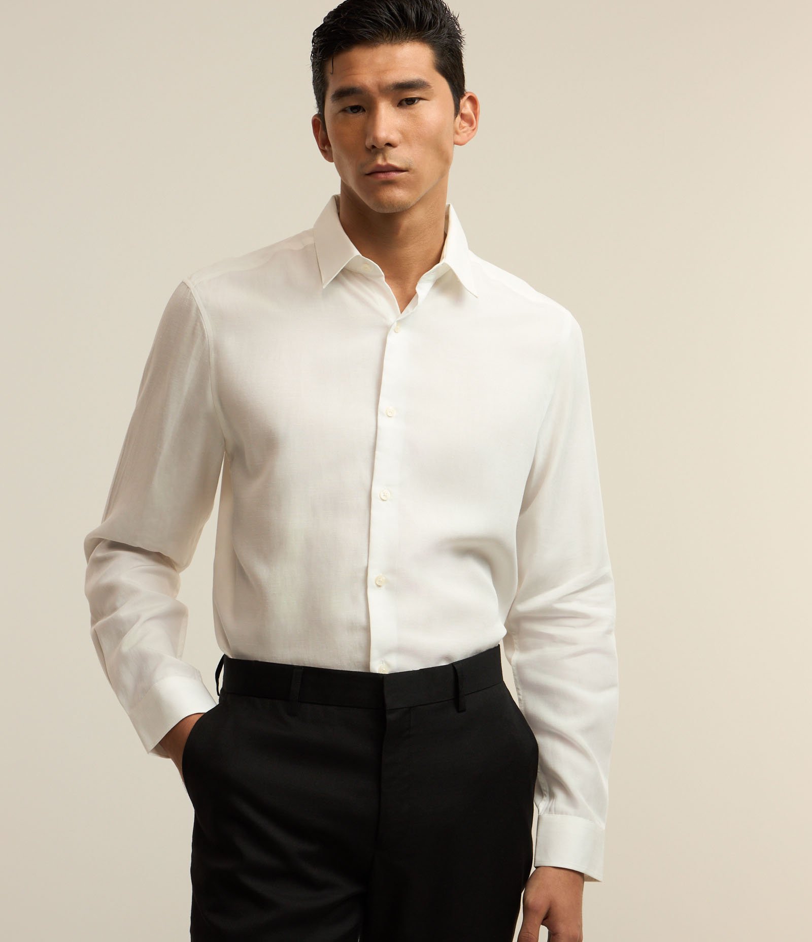 Camisa em Liocel com Linho e Abotoamento Frontal Branco 1