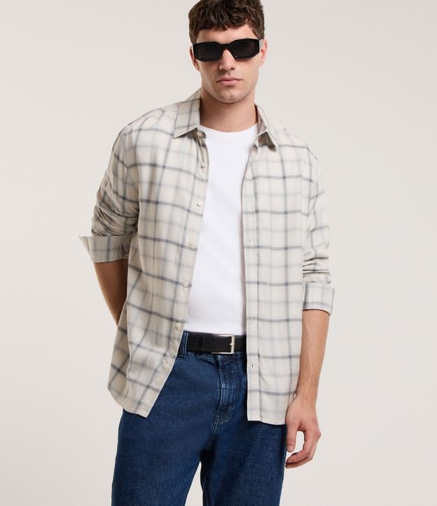 Camisa Manga Longa em Viscose e Xadrez Grid