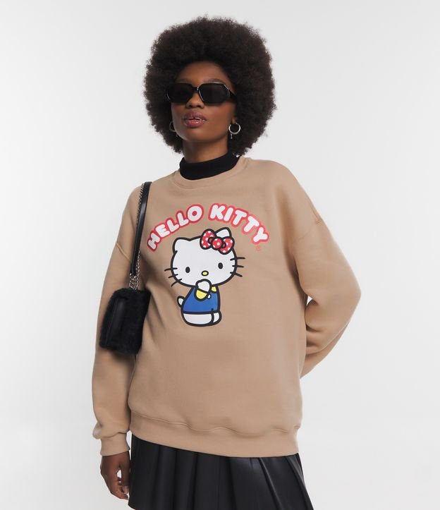 Blusão em Moletom com Hello Kitty Estampada