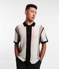 Camisa em Tricoline com Textura e Listras