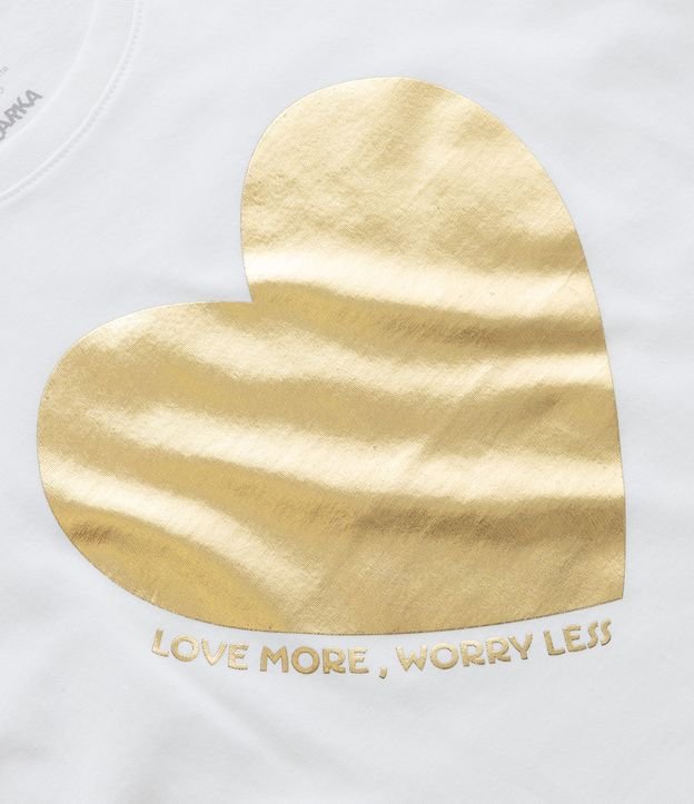 Camiseta Cropped Infantil com Estampa Coração - Tam 5 A 14 Anos Branco Neve 3