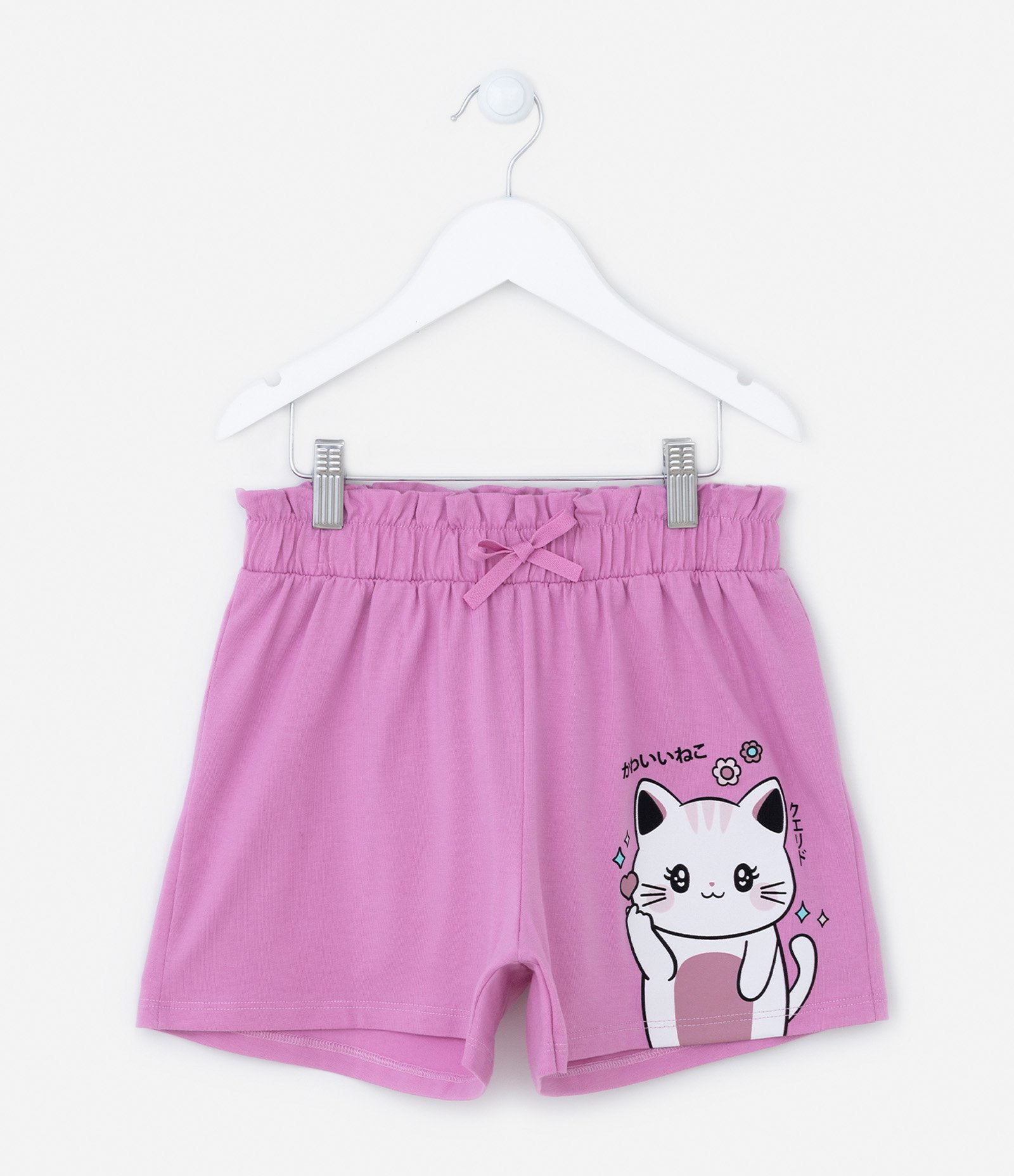 Short Clochard Infantil com Estampa Gatinho - Tam 5 a 14 Anos Roxo 1