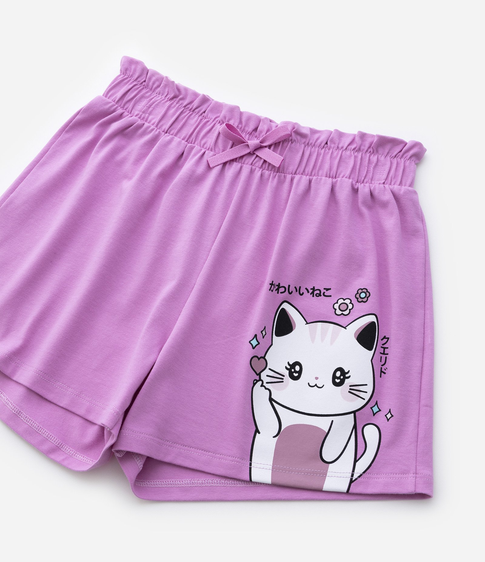 Short Clochard Infantil com Estampa Gatinho - Tam 5 a 14 Anos Roxo 5