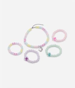 Kit 05 Colar e Pulseiras Infantis com Pingente de Unicórnio