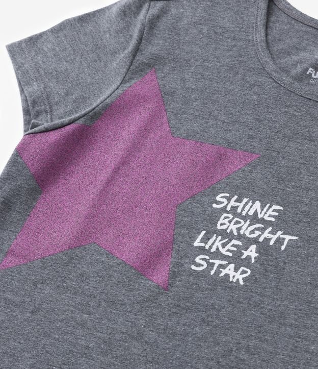 Camiseta Evasê Infantil Estampa Estrelas com Glitter - Tam 5 a 14 anos Cinza 4