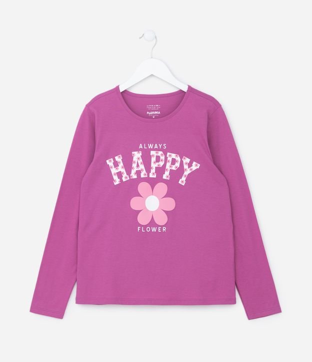 Camiseta Infantil com Lettering Happy - Tam 5 A 14 Anos