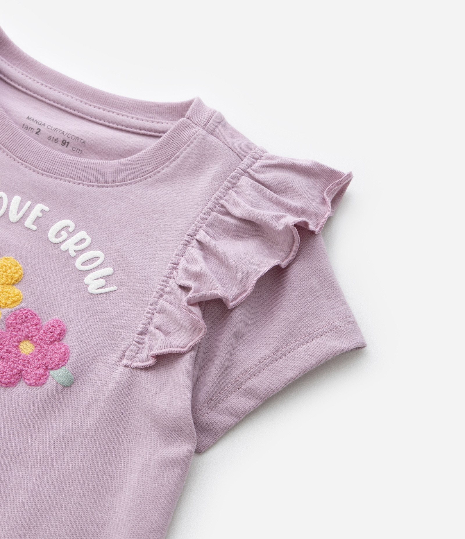 Blusa Infantil com Babadinhos e Bordado de Flores - Tam 1 a 5 Rosa 3