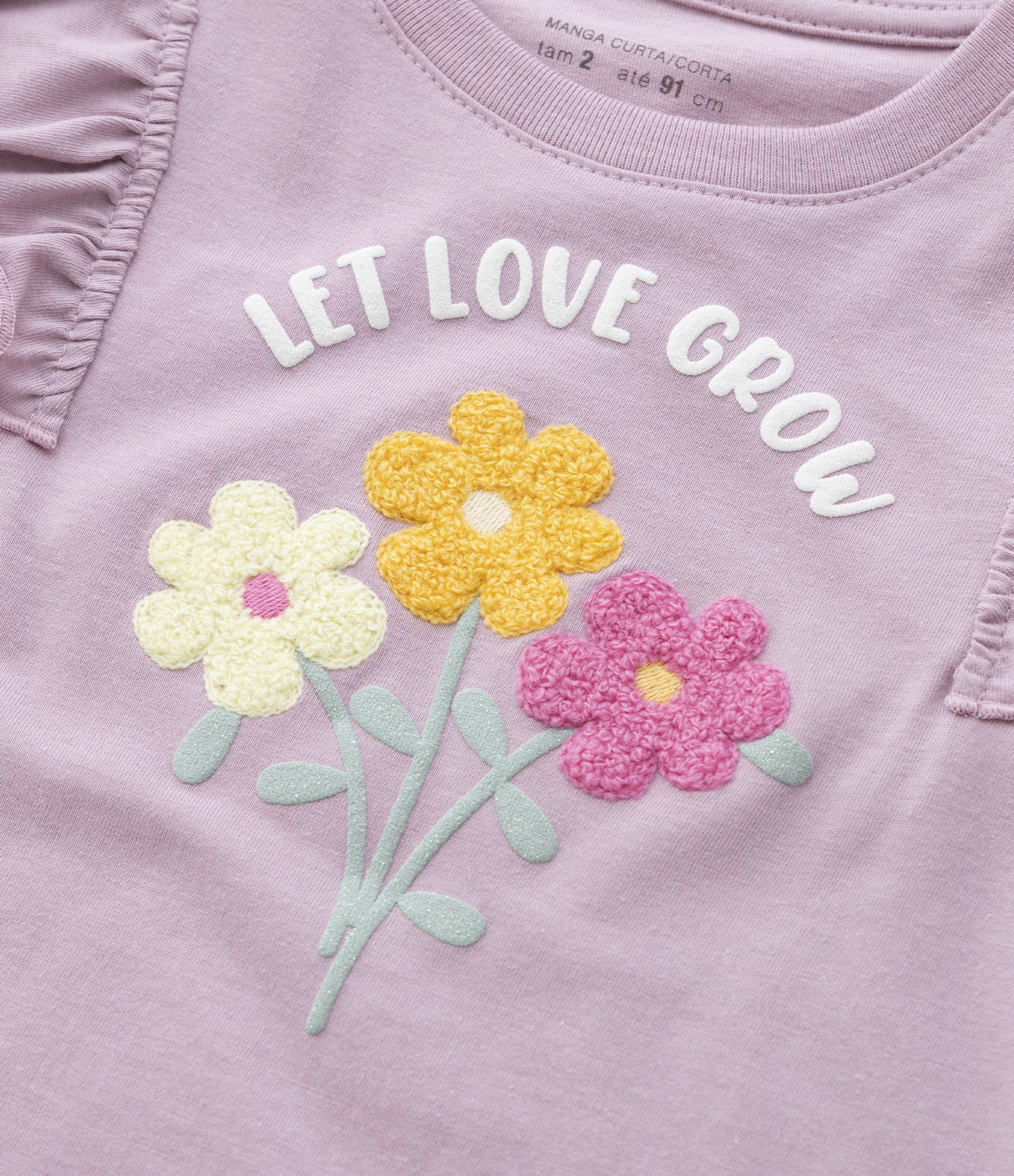 Blusa Infantil com Babadinhos e Bordado de Flores - Tam 1 a 5 Rosa 4