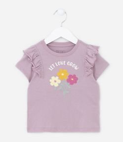 Blusa Infantil com Babadinhos e Bordado de Flores - Tam 1 a 5
