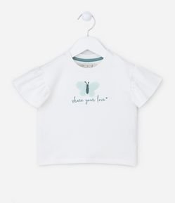 Blusa Infantil com Manga Curta com Babados e Aplicação de Borboleta - Tam 1 a 5 anos
