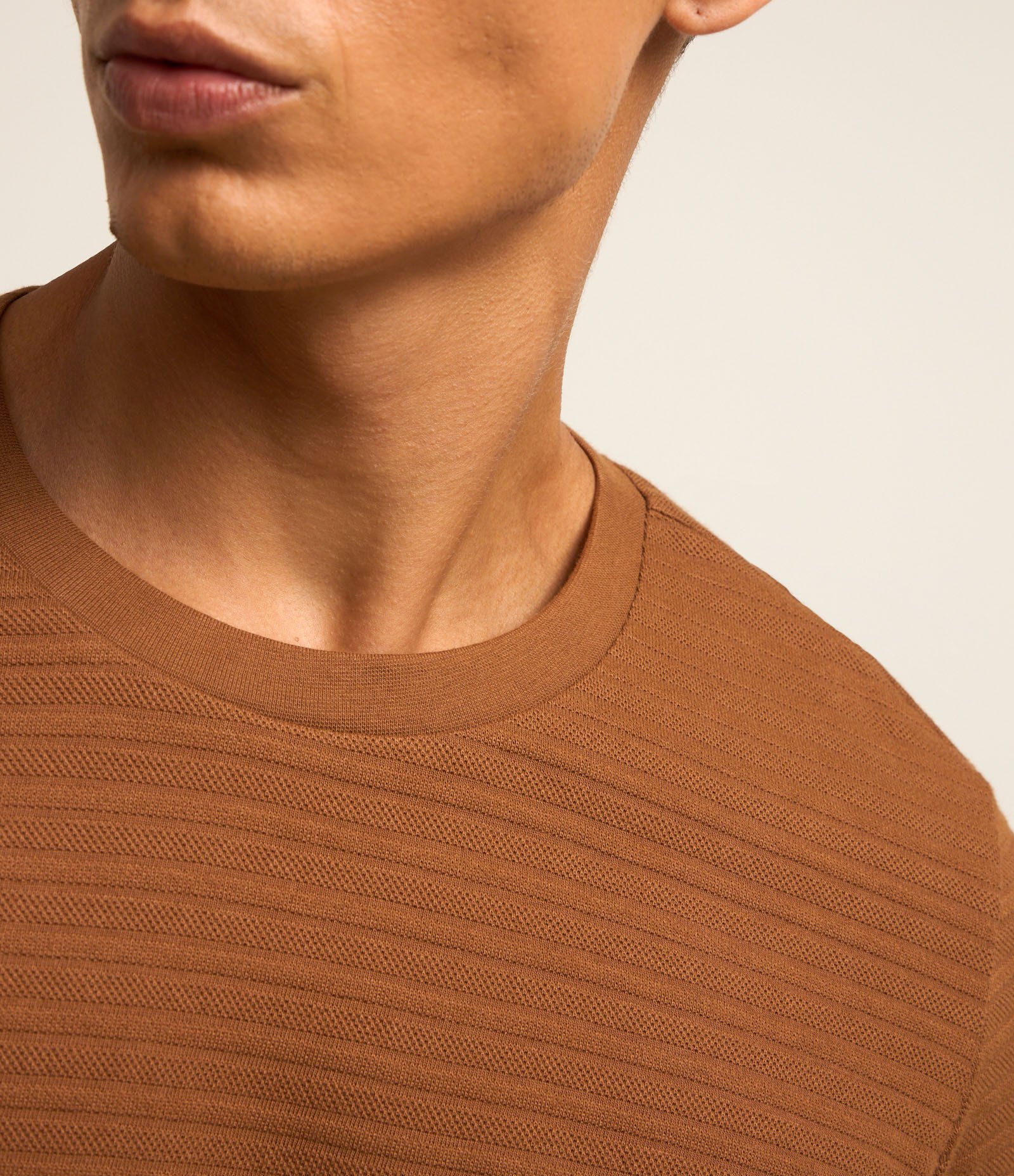 Camiseta em Algodão com Textura Horizontal Marrom 4