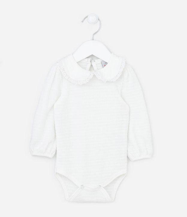 Body Infantil Texturizado com Gola Boneca - Tam 0 a 18 Meses
