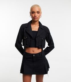 Camisa Cropped em Sarja com Bolsos