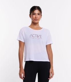 Camiseta Esportiva em Poliamida com Fenda Lateral e Estampa Active