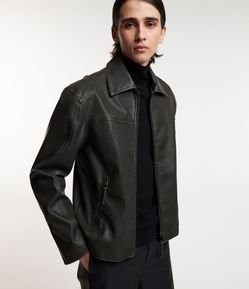 Jaqueta Biker em PU com Recortes Geométricos