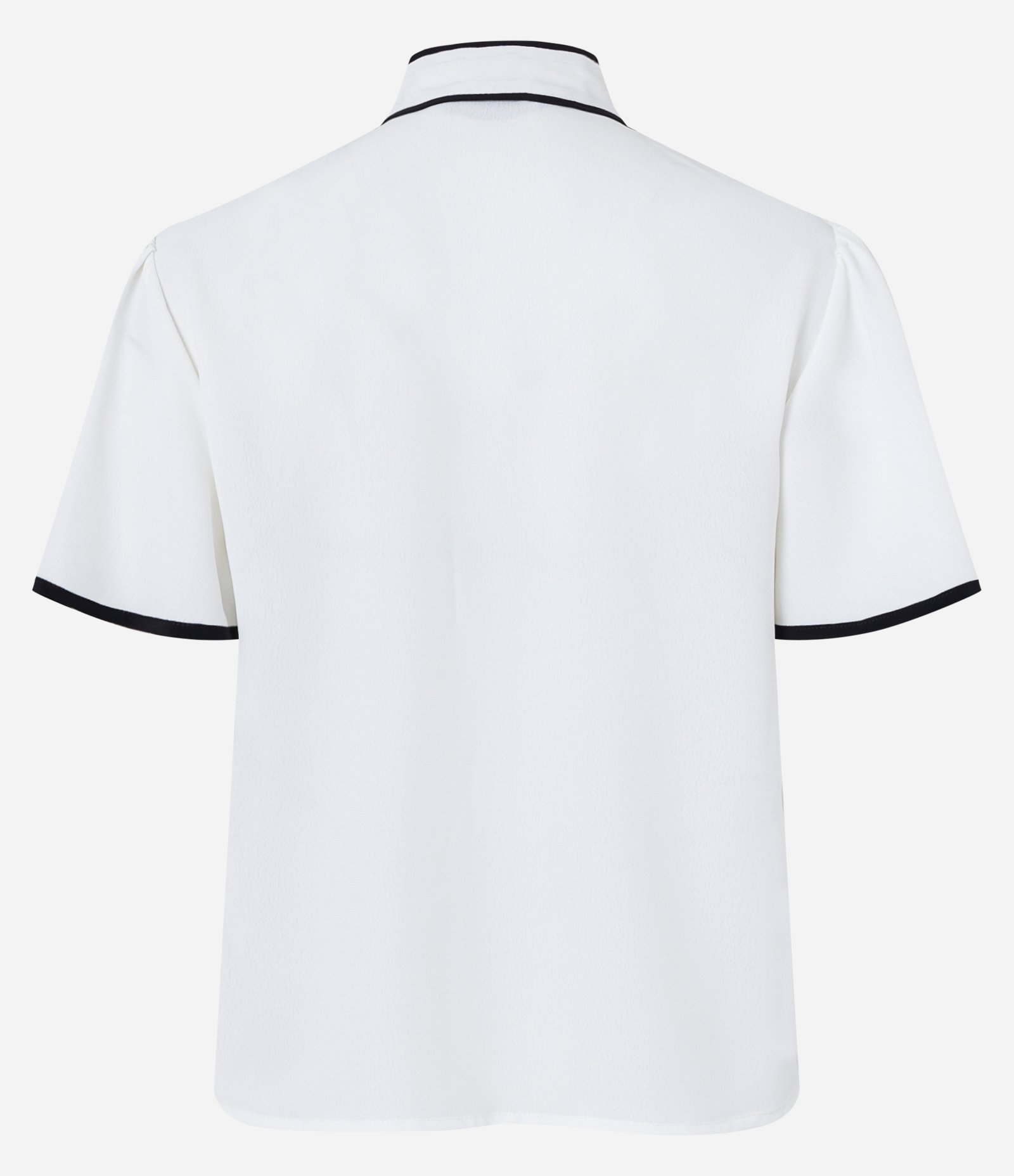 Camisa em Crepe com Gola Laço e Contornos Contrastantes Branco 8