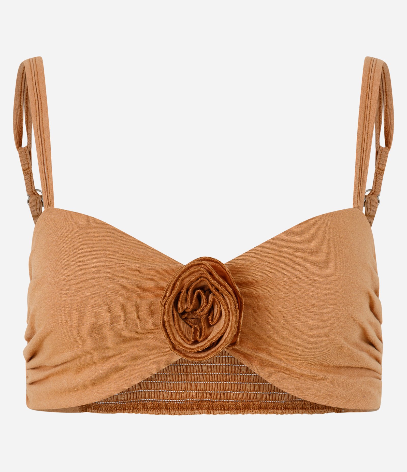 Top de Alcinha com Flor Aplicada e Lastex nas Costas Marrom 5