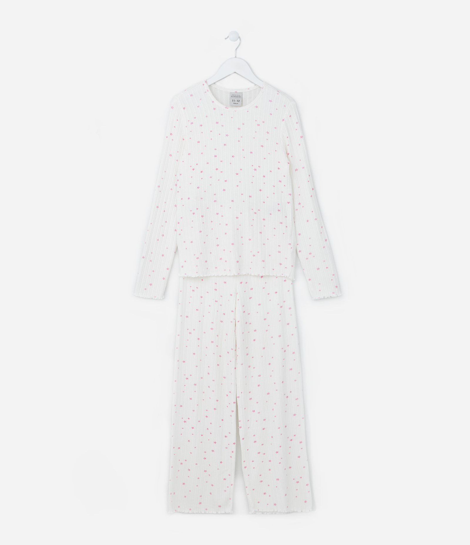 Pijama Longo Infantil Canelado com Estampa Estrelas - Tam 5 a 14 Anos Branco 1