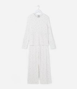 Pijama Longo Infantil Canelado com Estampa Estrelas - Tam 5 a 14 Anos