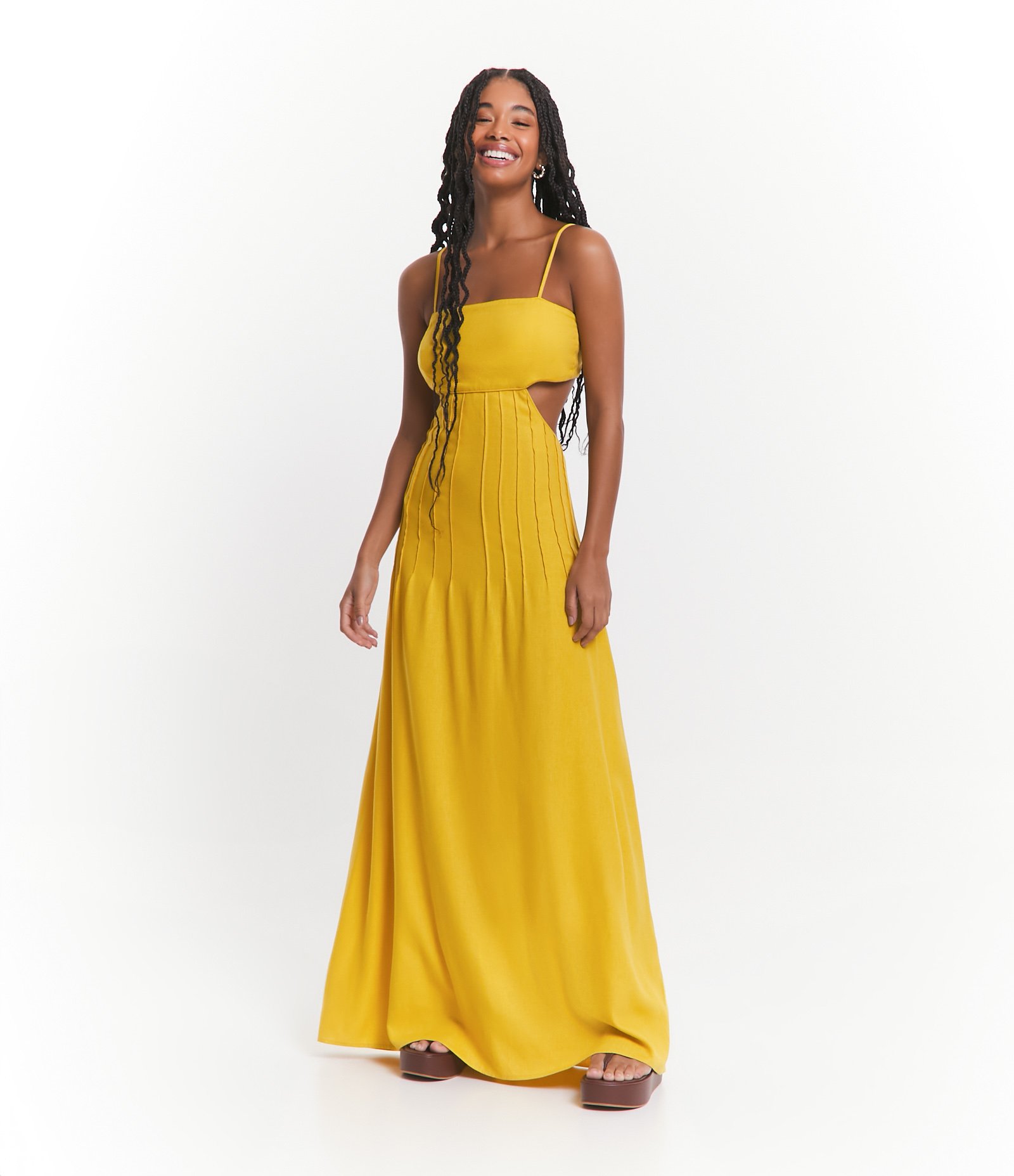 Vestido shops amarelo longo simples