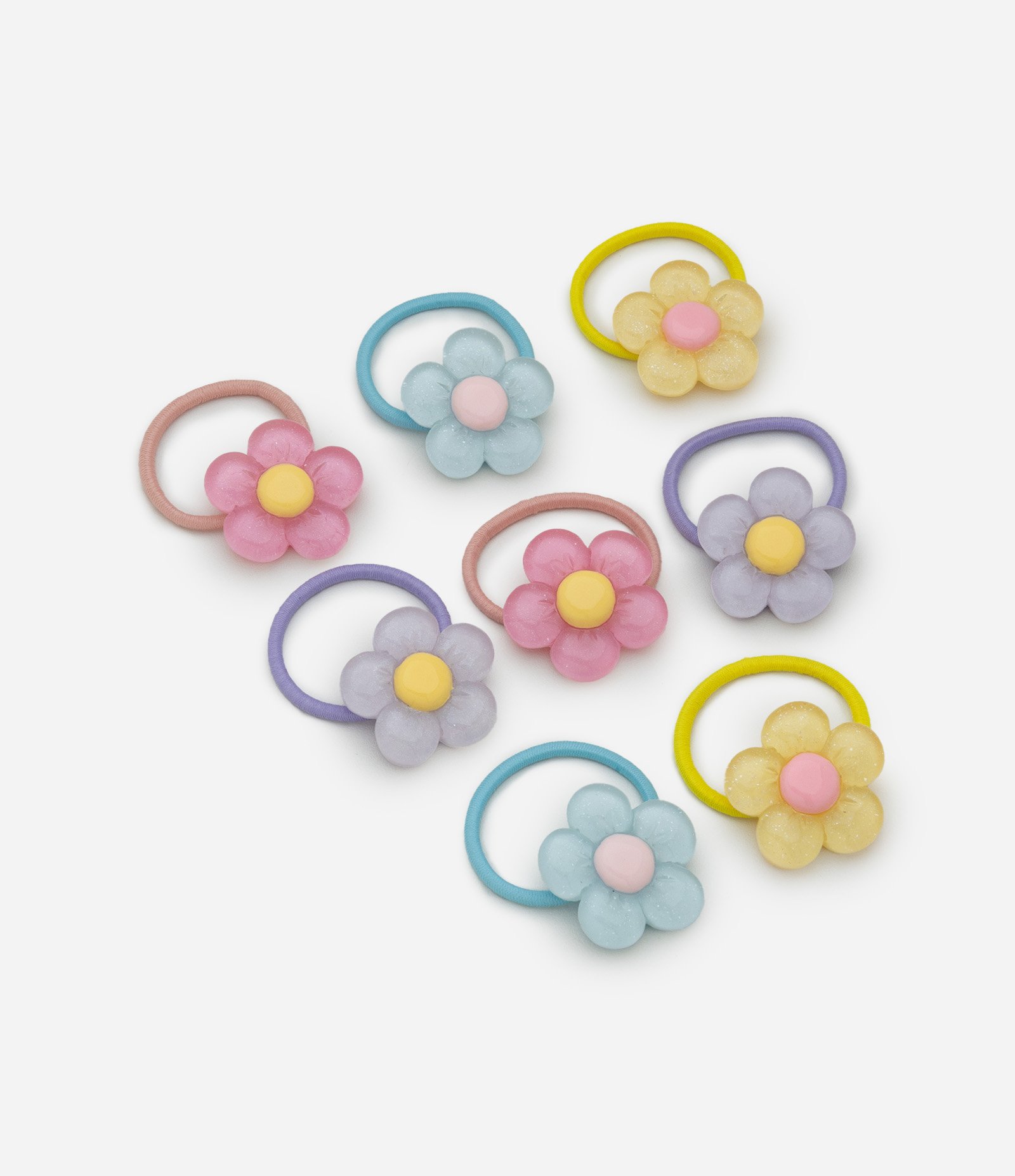 Kit 08 Elásticos de Cabelo Infantil com Flor Multicores 1