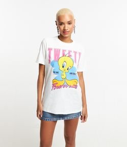 Camiseta Alongada em Meia Malha com Estampa do Piu-Piu