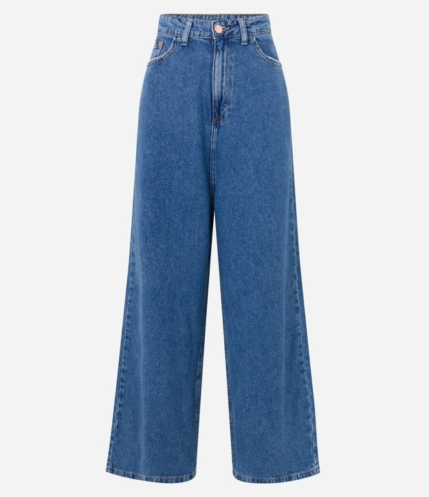 Calça Pantalona em Jeans com Gancho Alongado Azul 5