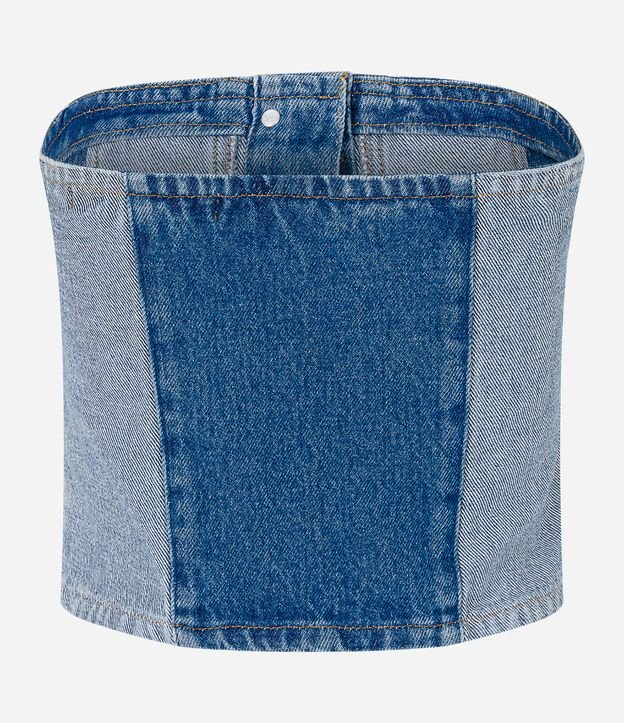 Top Jeans com Decote Tomara que Caia e Recortes Azul Médio 6