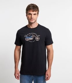Camiseta Manga Curta em Algodão com Café Racer Moto Estampada