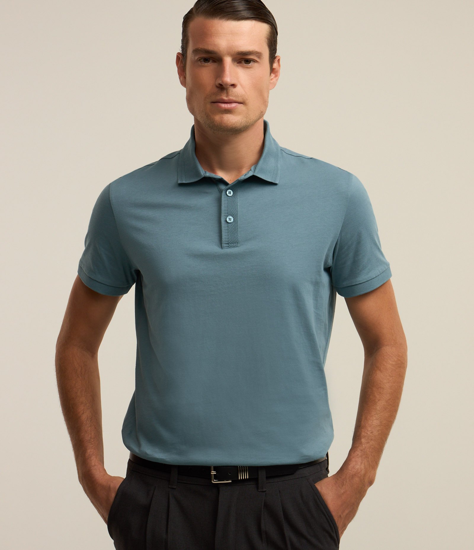 Polo Regular em Algodão Peruano com Detalhes Texturizados 1