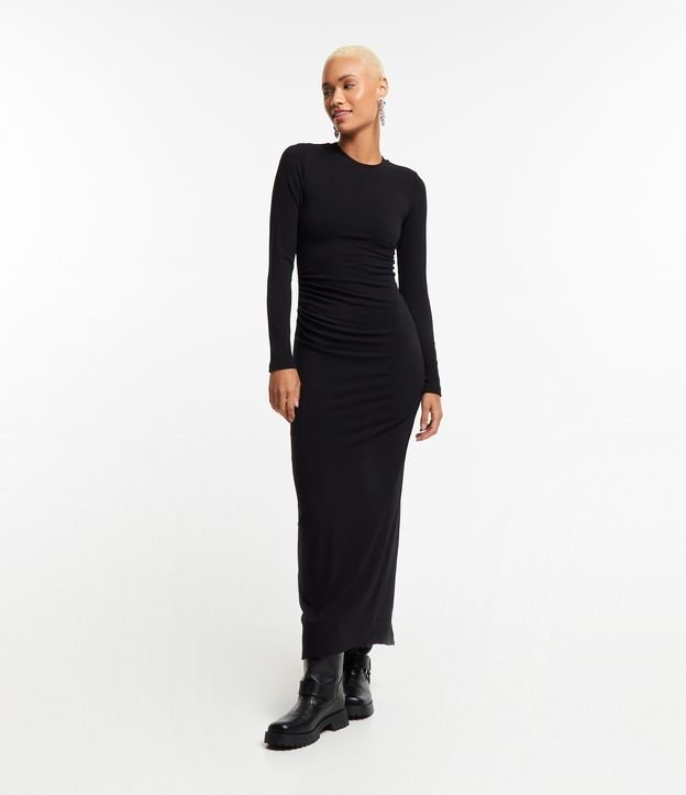 Vestido New Midi em Ribana com Drapeado Lateral