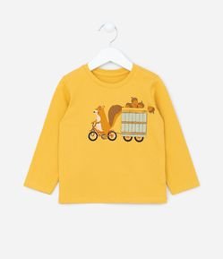 Camiseta Manga Longa Infantil com Estampa Interativa - Tam 1 a 5 anos