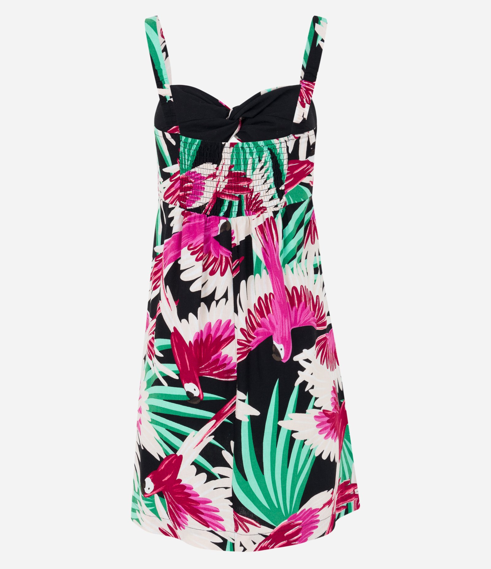 Vestido em Viscose e Linho com Recorte Vazado no Busto e Estampa Araras Rosa/ Preto/ Verde 7