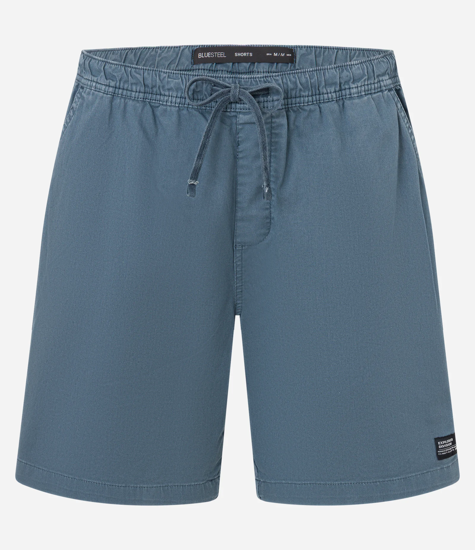 Bermuda Regular em Sarja Lavada com Amarração no Cós Azul Escuro 5