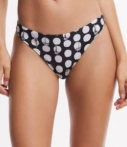 Biquíni Calcinha Básica em Poliamida com Estampa de Coqueiros e Poá