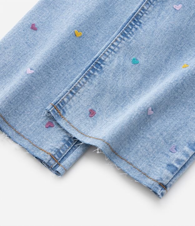 Calça Wide Leg Infantil em Jeans com Bordado Corações - Tam 1 a 5 Anos Azul 4