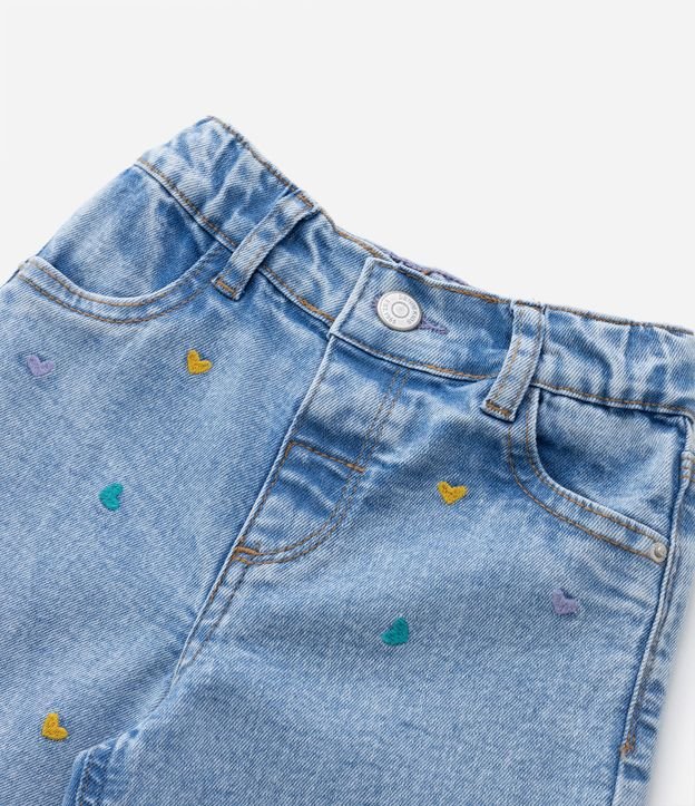 Calça Wide Leg Infantil em Jeans com Bordado Corações - Tam 1 a 5 Anos Azul 5