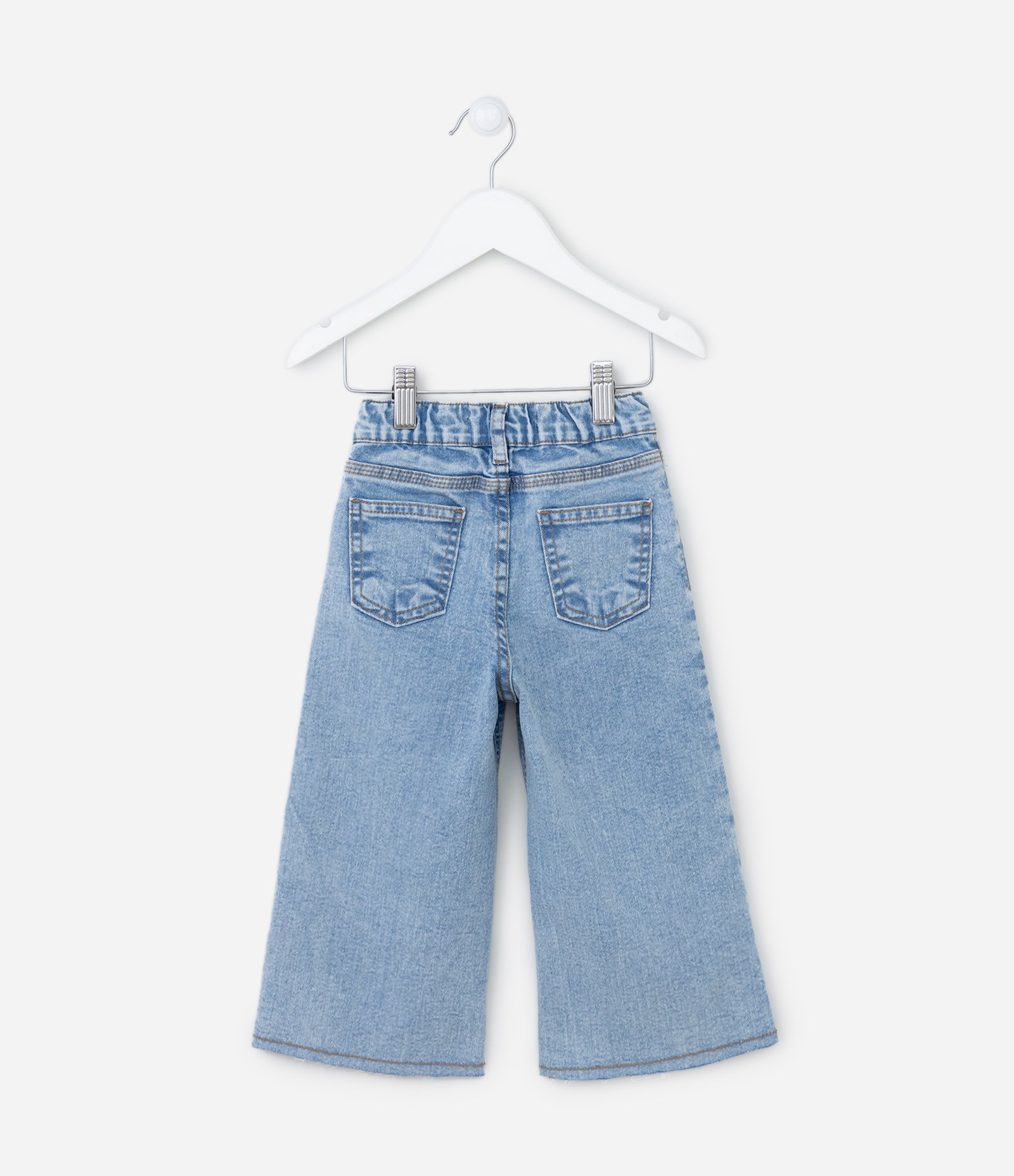 Calça Wide Leg Infantil em Jeans com Bordado Corações - Tam 1 a 5 Anos Azul 2