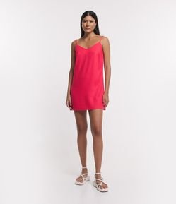 Vestido Curto de Alça em Linho com Decote V