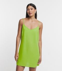 Vestido Curto de Alça em Linho com Decote V